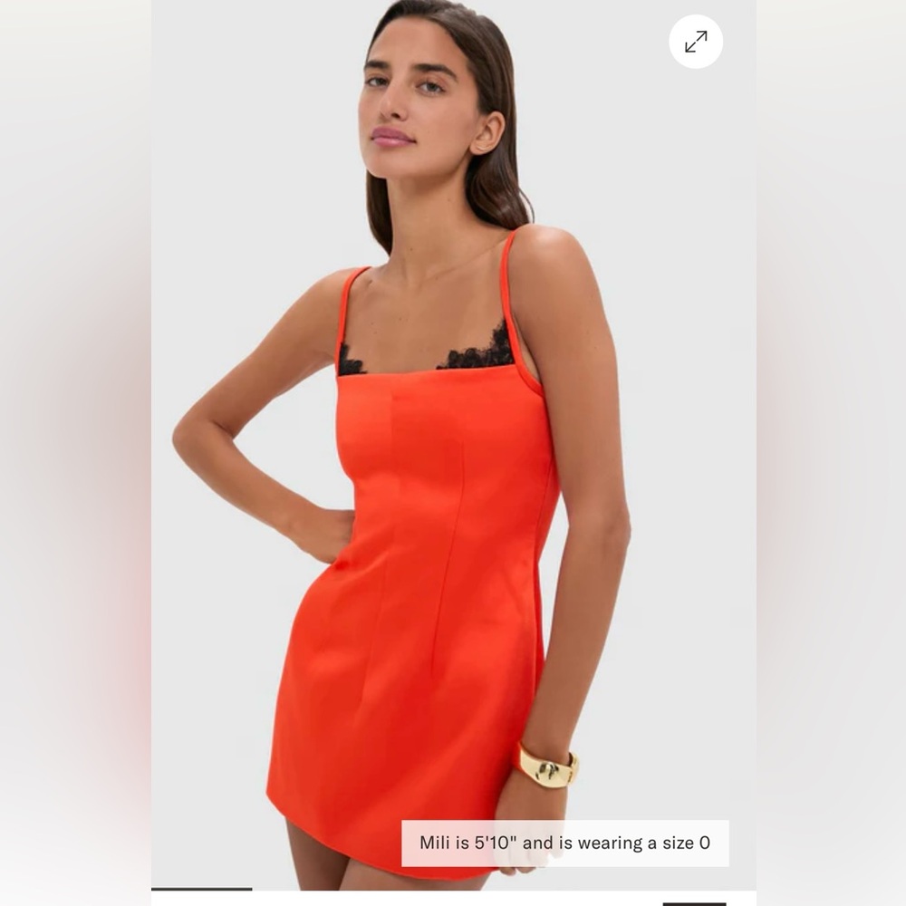 Elegant Red Slip Dress with Black Lace Trim
